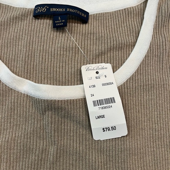 NEW 364 Brooks Brothers Tan/Camel & White Striped S S Pull Over Sweater- Large - Picture 7 of 7